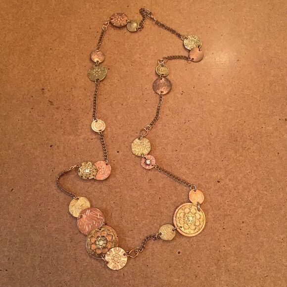 Vintage Elegant Mixed Metal Disk Necklace - Picture 1 of 5